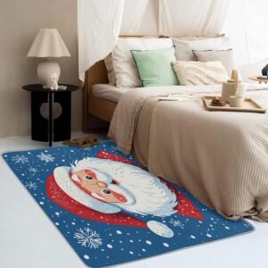 Santa Claus Throw Rug, Washable Christmas Area Rugs 2x3 - Xmas Holiday Small Carpet, Entryway, Bedroom, Kitchen, Home Decor, Indoor Mat, Soft, Non Slip, Non Shedding